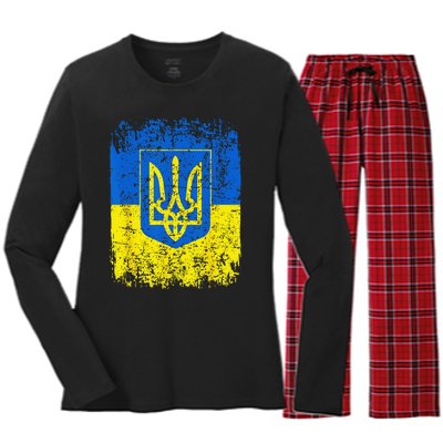 Heritage Ukraine Ukrainian National Trident Flag Pride Women's Long Sleeve Flannel Pajama Set 