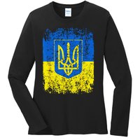 Heritage Ukraine Ukrainian National Trident Flag Pride Ladies Long Sleeve Shirt