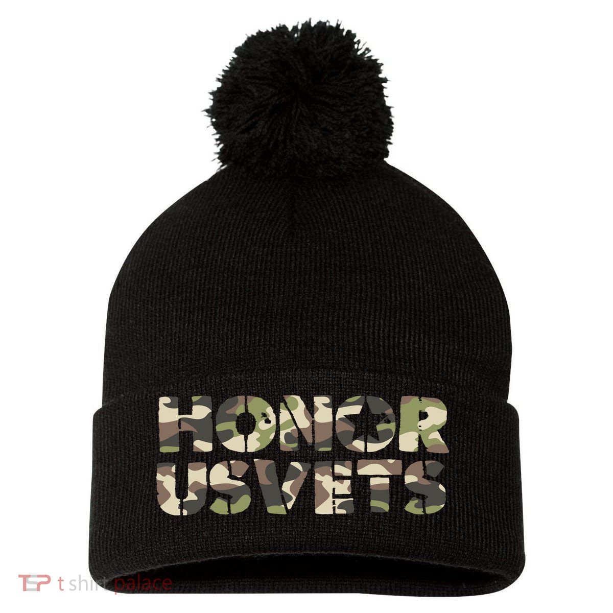 Honor Us Vets Pom Pom 12in Knit Beanie