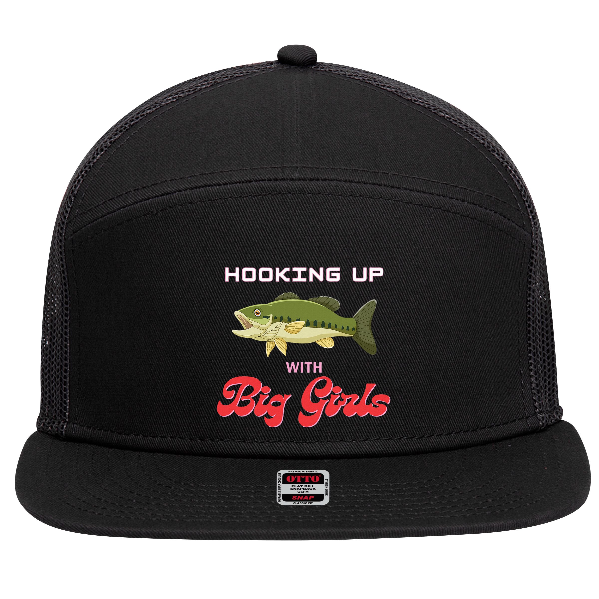 Hooking up with big  bass fishing funny 7 Panel Mesh Trucker Snapback Hat