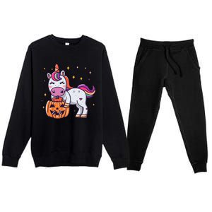 Halloween Unicorn Witchy Unicorn Halloween Premium Crewneck Sweatsuit Set