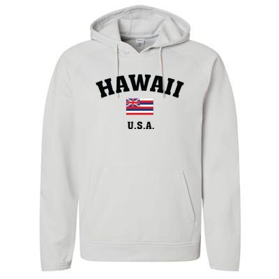 Hawaii Usa With American Flag Performance Fleece Hoodie