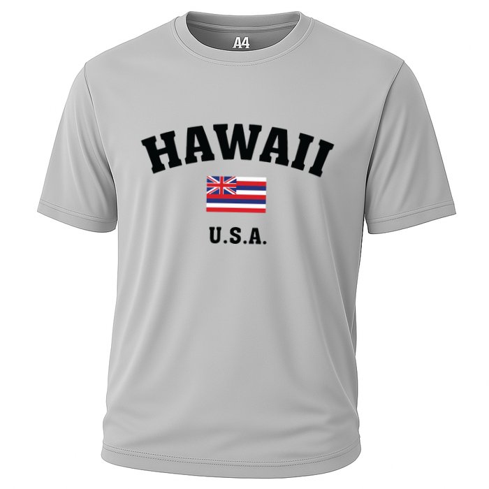 Hawaii Usa With American Flag Cooling Performance Crew T-Shirt