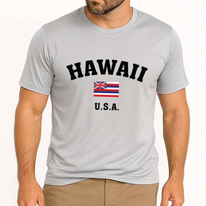 Hawaii Usa With American Flag Cooling Performance Crew T-Shirt
