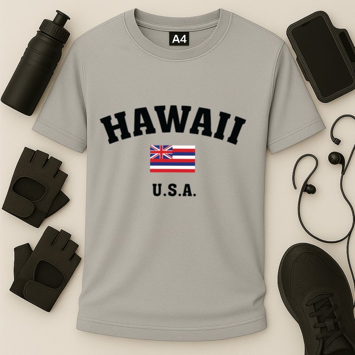 Hawaii Usa With American Flag Cooling Performance Crew T-Shirt