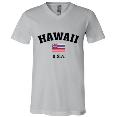 Hawaii Usa With American Flag V-Neck T-Shirt
