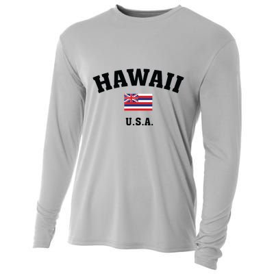 Hawaii Usa With American Flag Cooling Performance Long Sleeve Crew