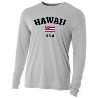 Hawaii Usa With American Flag Cooling Performance Long Sleeve Crew