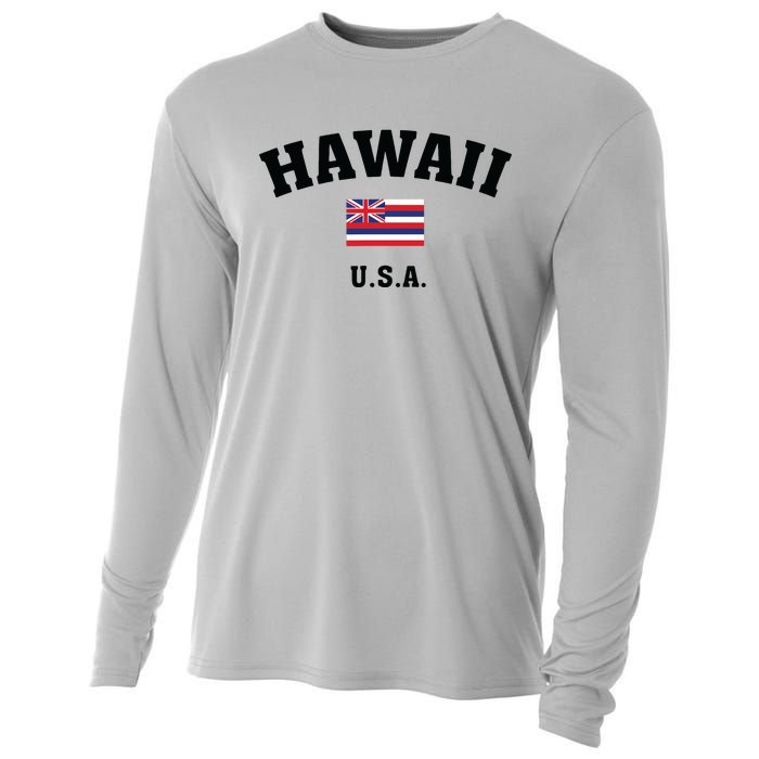 Hawaii Usa With American Flag Cooling Performance Long Sleeve Crew