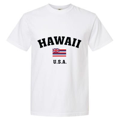 Hawaii Usa With American Flag Garment-Dyed Heavyweight T-Shirt