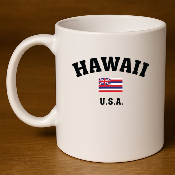 Hawaii Usa With American Flag 11oz C Handle Ceramic Mug
