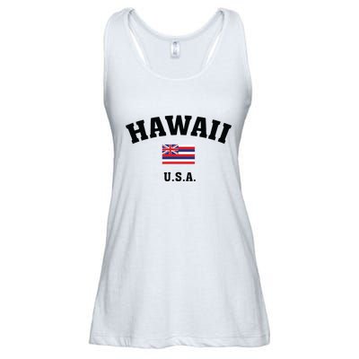 Hawaii Usa With American Flag Ladies Essential Flowy Tank