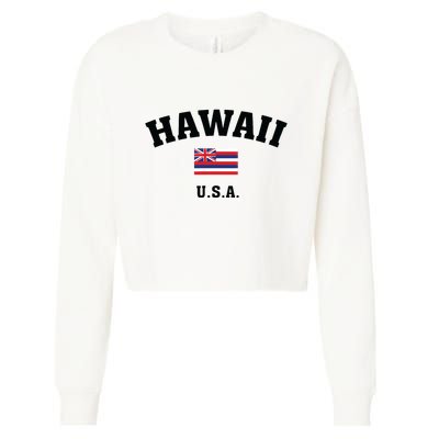 Hawaii Usa With American Flag Cropped Pullover Crew