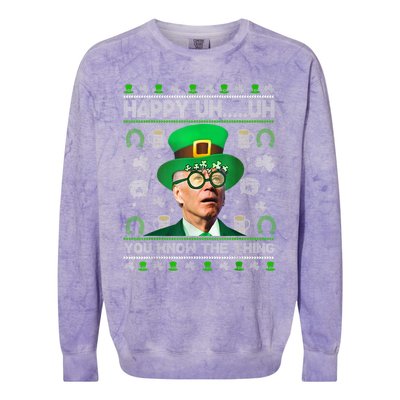 Happy Uh You Know The Thing Joe Biden Ugly St Patrick's Day Colorblast Crewneck Sweatshirt