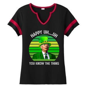 Happy Uh You Know The Thing Joe Biden Clover St Patricks Day Ladies Halftime Notch Neck Tee