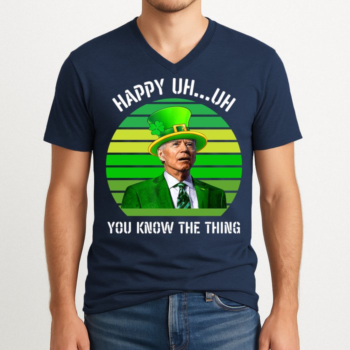 Happy Uh You Know The Thing Joe Biden Clover St Patricks Day V-Neck T-Shirt