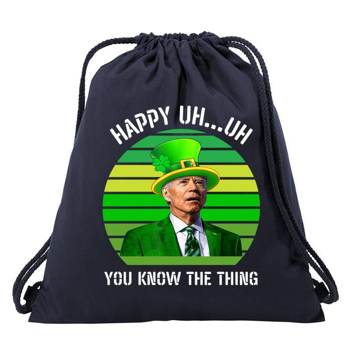 Happy Uh You Know The Thing Joe Biden Clover St Patricks Day Drawstring Bag