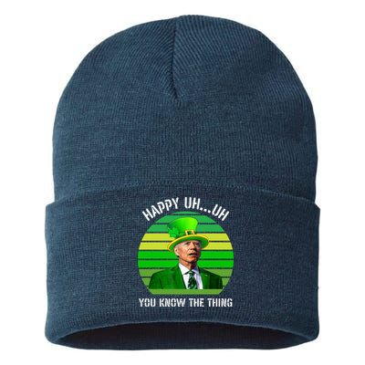 Happy Uh You Know The Thing Joe Biden Clover St Patricks Day Sustainable Knit Beanie