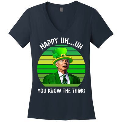 Happy Uh You Know The Thing Joe Biden Clover St Patricks Day Women's V-Neck T-Shirt