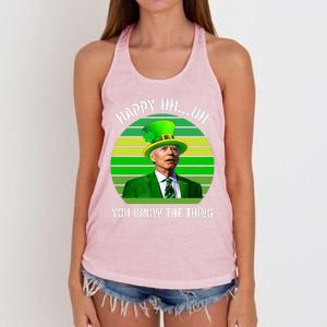 Happy Uh You Know The Thing Joe Biden Clover St Patricks Day Women's Knotted Racerback Tank