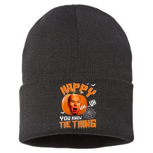 Happy Uh You Know The Thing Funny Biden Confused Halloween Sustainable Knit Beanie