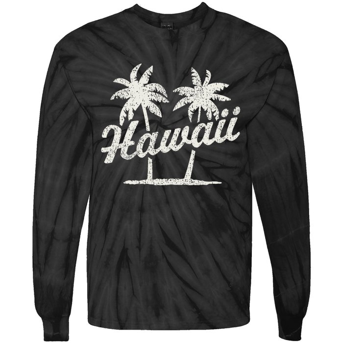 Hawaii Vintage 70s Palm Trees Graphic Tie-Dye Long Sleeve Shirt