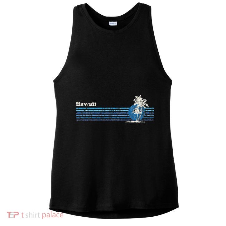 Hawaiian Vintage 80s Palm Trees Sunset Ladies PosiCharge Tri-Blend Wicking Tank