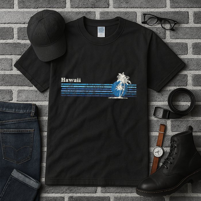 Hawaiian Vintage 80s Palm Trees Sunset Tall T-Shirt