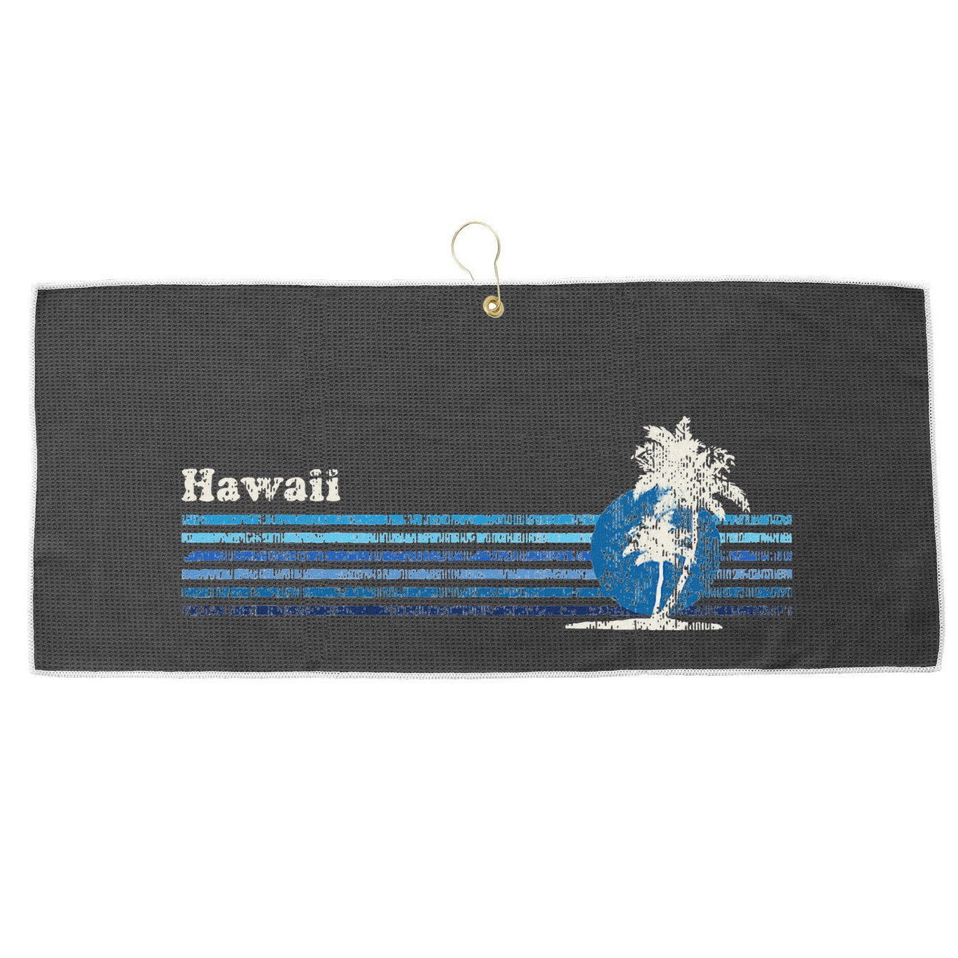 Hawaiian Vintage 80s Palm Trees Sunset Large Microfiber Waffle Golf Towel