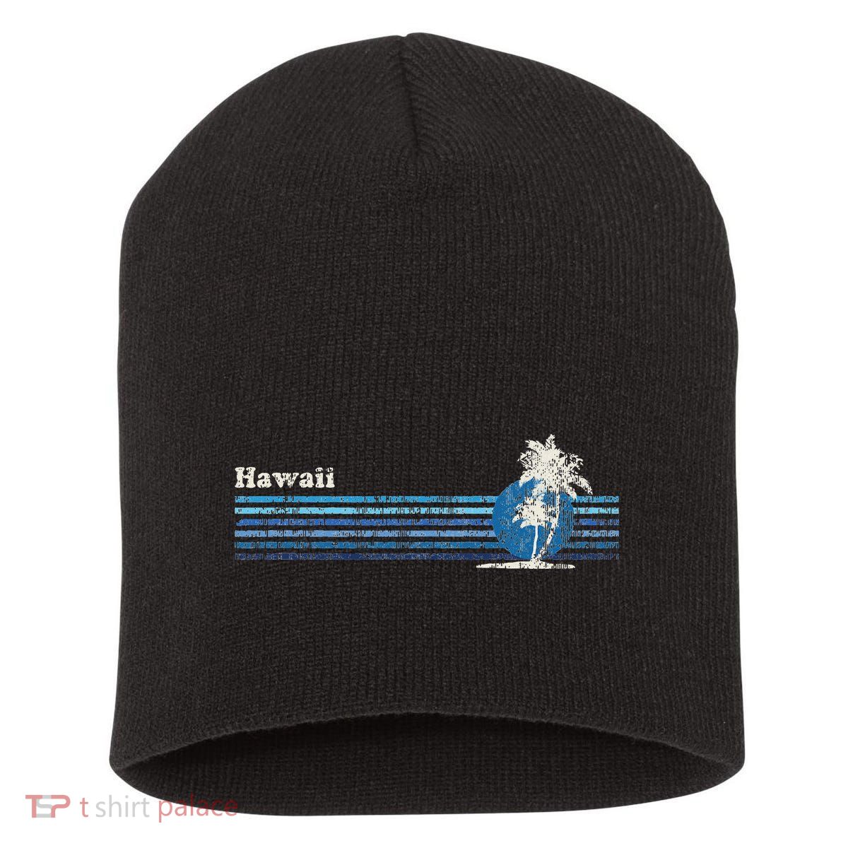 Hawaiian Vintage 80s Palm Trees Sunset Short Acrylic Beanie