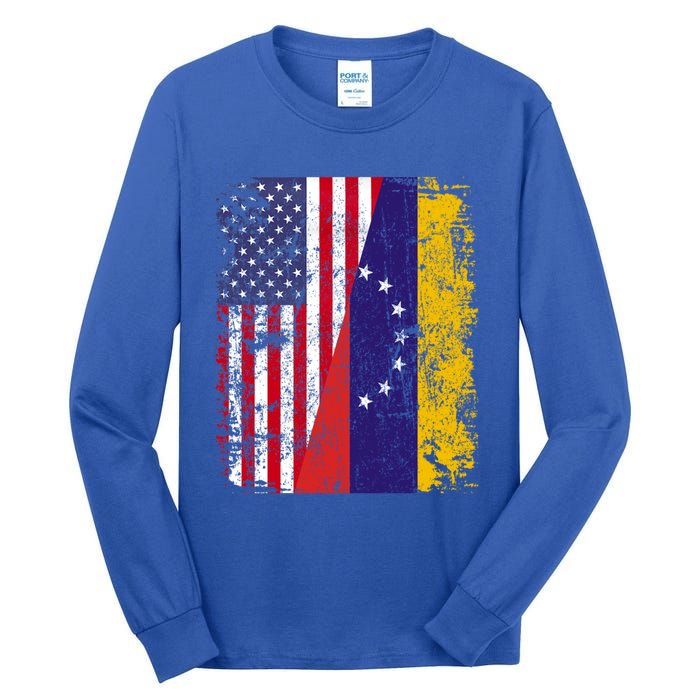 Half Venezuelan American Flags Venezuela Usa Vintage Cute Gift Tall Long Sleeve T-Shirt