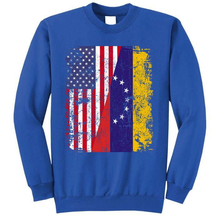 Half Venezuelan American Flags Venezuela Usa Vintage Cute Gift Tall Sweatshirt