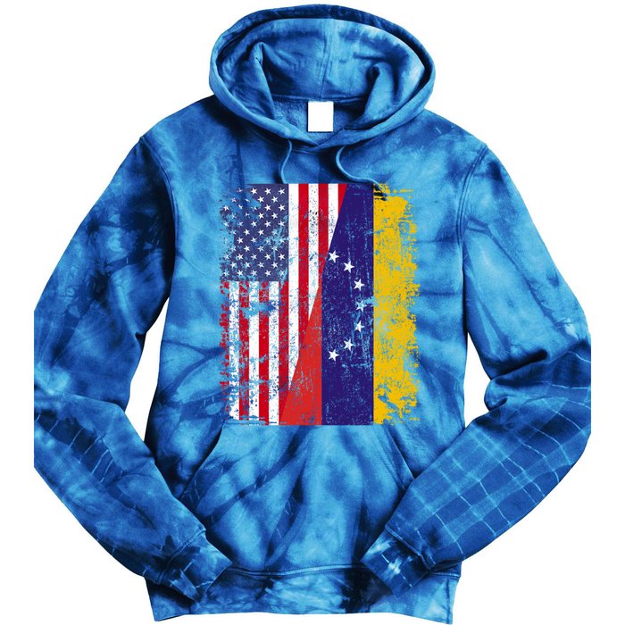 Half Venezuelan American Flags Venezuela Usa Vintage Cute Gift Tie Dye Hoodie