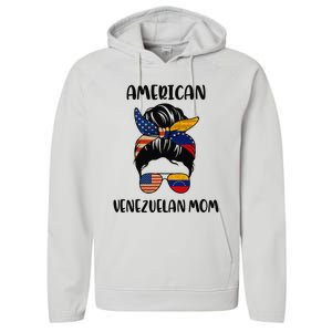 Half Venezuelan American Mom Messy Bun Flag Mothers Day Performance Fleece Hoodie