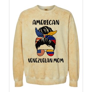 Half Venezuelan American Mom Messy Bun Flag Mothers Day Colorblast Crewneck Sweatshirt