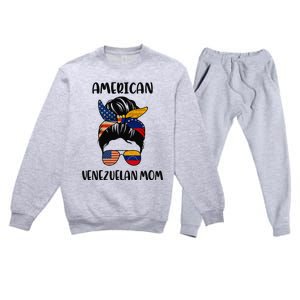 Half Venezuelan American Mom Messy Bun Flag Mothers Day Premium Crewneck Sweatsuit Set