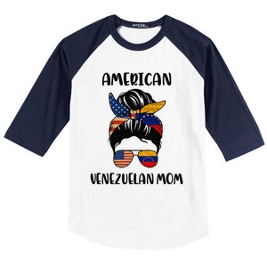 Half Venezuelan American Mom Messy Bun Flag Mothers Day Baseball Sleeve Shirt