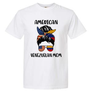 Half Venezuelan American Mom Messy Bun Flag Mothers Day Garment-Dyed Heavyweight T-Shirt