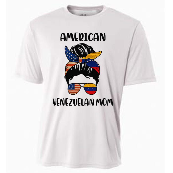 Half Venezuelan American Mom Messy Bun Flag Mothers Day Cooling Performance Crew T-Shirt