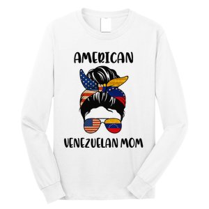 Half Venezuelan American Mom Messy Bun Flag Mothers Day Long Sleeve Shirt