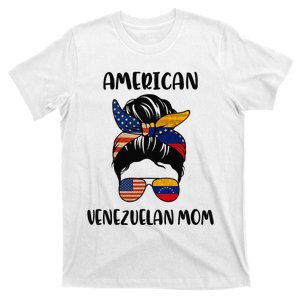 Half Venezuelan American Mom Messy Bun Flag Mothers Day T-Shirt