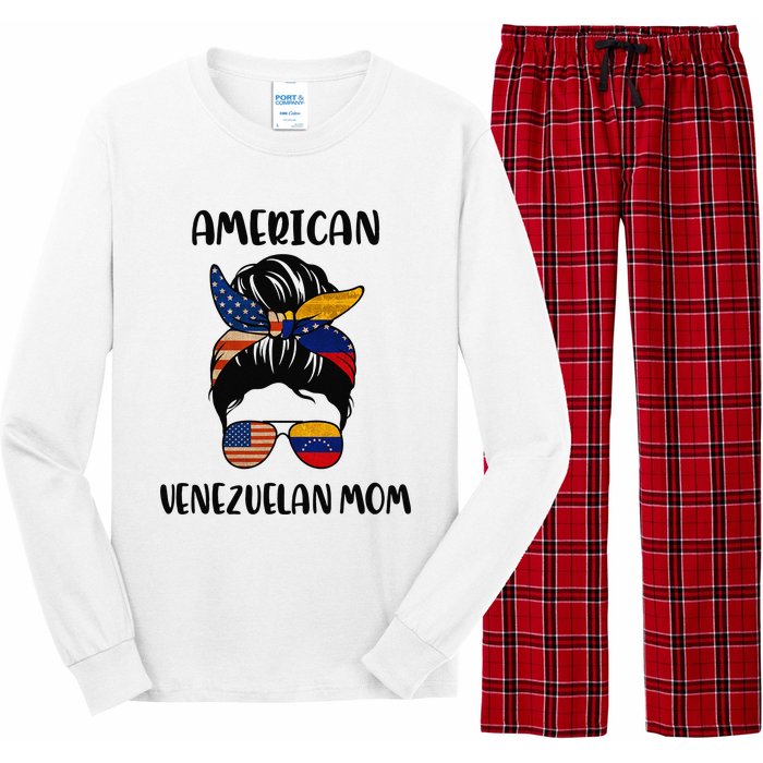 Half Venezuelan American Mom Messy Bun Flag Mothers Day Long Sleeve Pajama Set