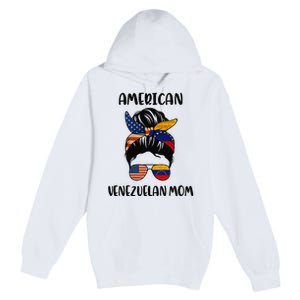 Half Venezuelan American Mom Messy Bun Flag Mothers Day Premium Pullover Hoodie