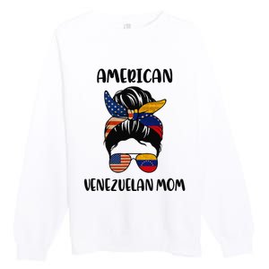 Half Venezuelan American Mom Messy Bun Flag Mothers Day Premium Crewneck Sweatshirt