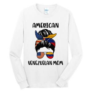 Half Venezuelan American Mom Messy Bun Flag Mothers Day Tall Long Sleeve T-Shirt