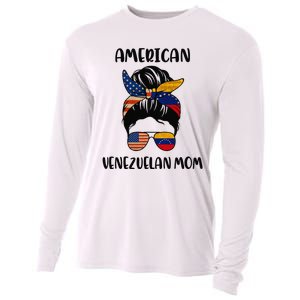 Half Venezuelan American Mom Messy Bun Flag Mothers Day Cooling Performance Long Sleeve Crew