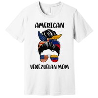 Half Venezuelan American Mom Messy Bun Flag Mothers Day Premium T-Shirt