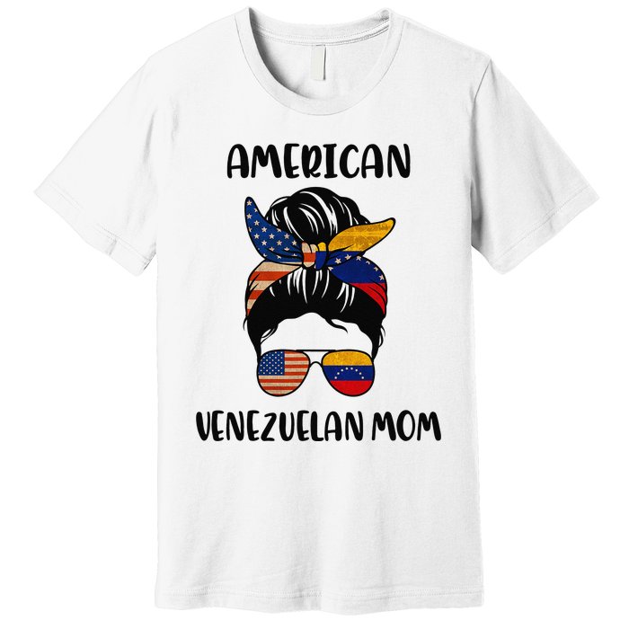 Half Venezuelan American Mom Messy Bun Flag Mothers Day Premium T-Shirt