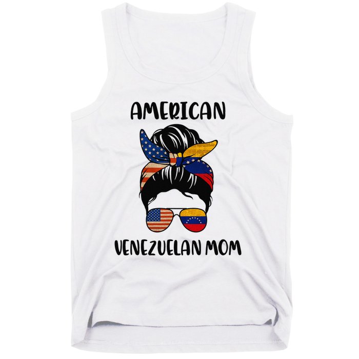 Half Venezuelan American Mom Messy Bun Flag Mothers Day Tank Top