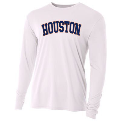 Houston Vintage Blue Orange Cooling Performance Long Sleeve Crew